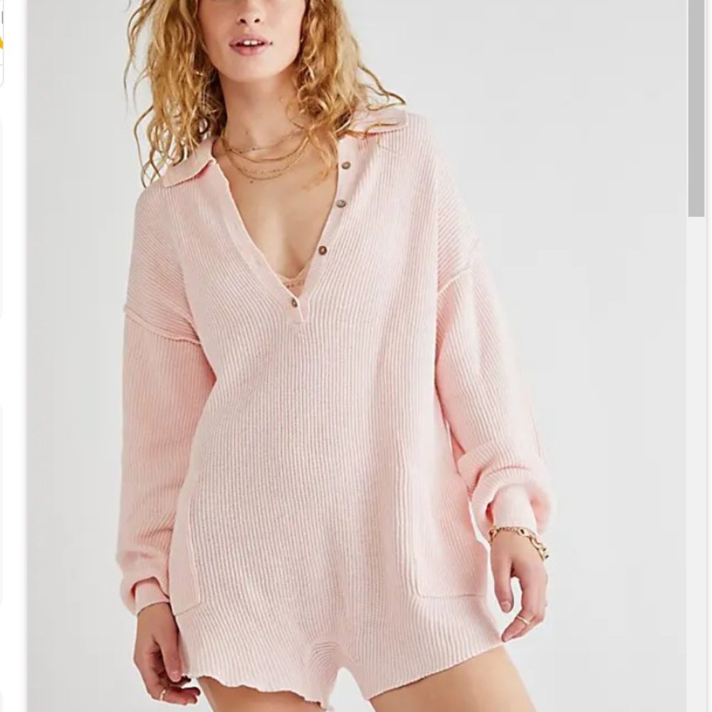 Free People Picnic Sweater Romper Sz XS Light Pink